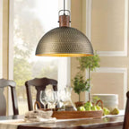 TinHon Champagne ColorPendant Light with Large Hammered Dome Shade and Champagne Interior