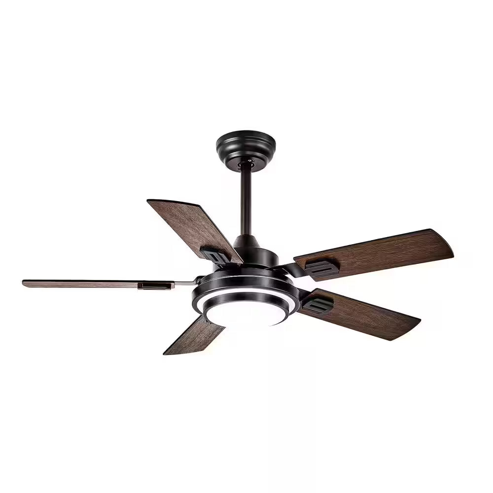 Dovanpaul 42 in. Black Brush Walnut Fan Light 5 Blade Dual Finish Downrod Mount Standard Ceiling Fan with Light Include APP Remote