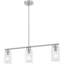LWYTJO Kimbell 3-Light Nickel Linear Island Pendant Light, Kitchen Lighting with Clear Bubbles Glass Shades