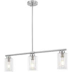 LWYTJO Kimbell 3-Light Nickel Linear Island Pendant Light, Kitchen Lighting with Clear Bubbles Glass Shades