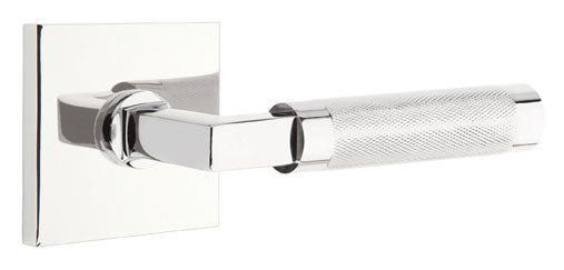 Emtek Knurled L-Square Left Handed Non-Turning Two-Sided Dummy Door Lever Set with Square Rose from the SELECT Brass