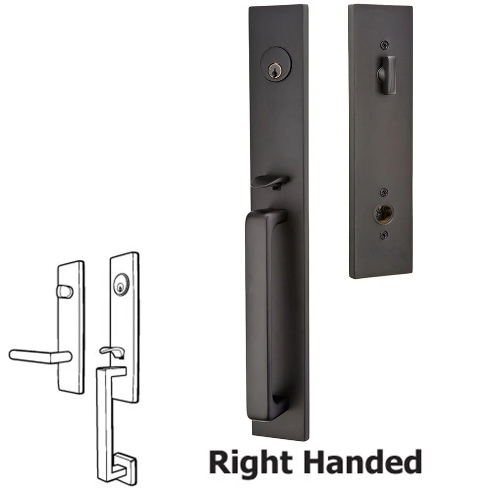 Emtek Single Cylinder Lausanne Handleset with Helios Right Handed Lever in Flat Black