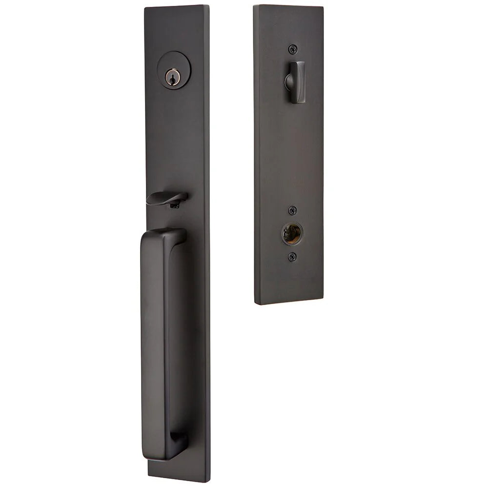 Emtek Single Cylinder Lausanne Handleset with Helios Right Handed Lever in Flat Black