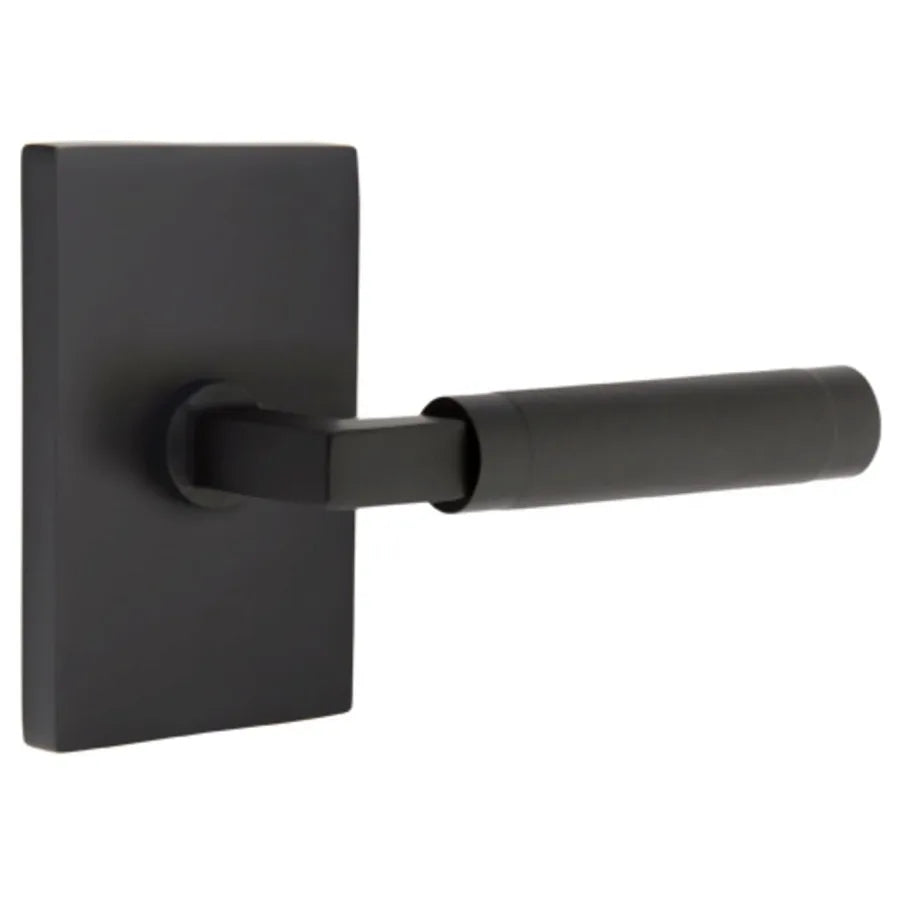Emtek Hercules Left Handed Privacy Door Lever Set with Modern Rectangular Rose from the Brass Modern Collection