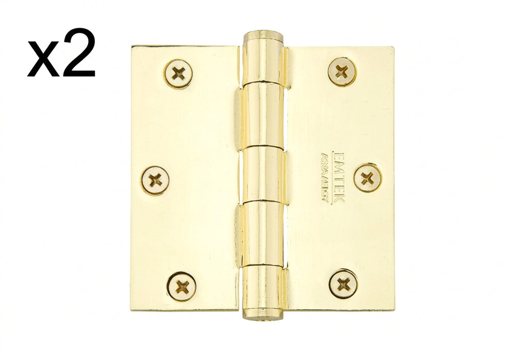 2 x Emtek 3-1/2" x 3-1/2" Plated Steel Heavy Duty Square Corner Ball Bearing Hinges Model: 94013US3