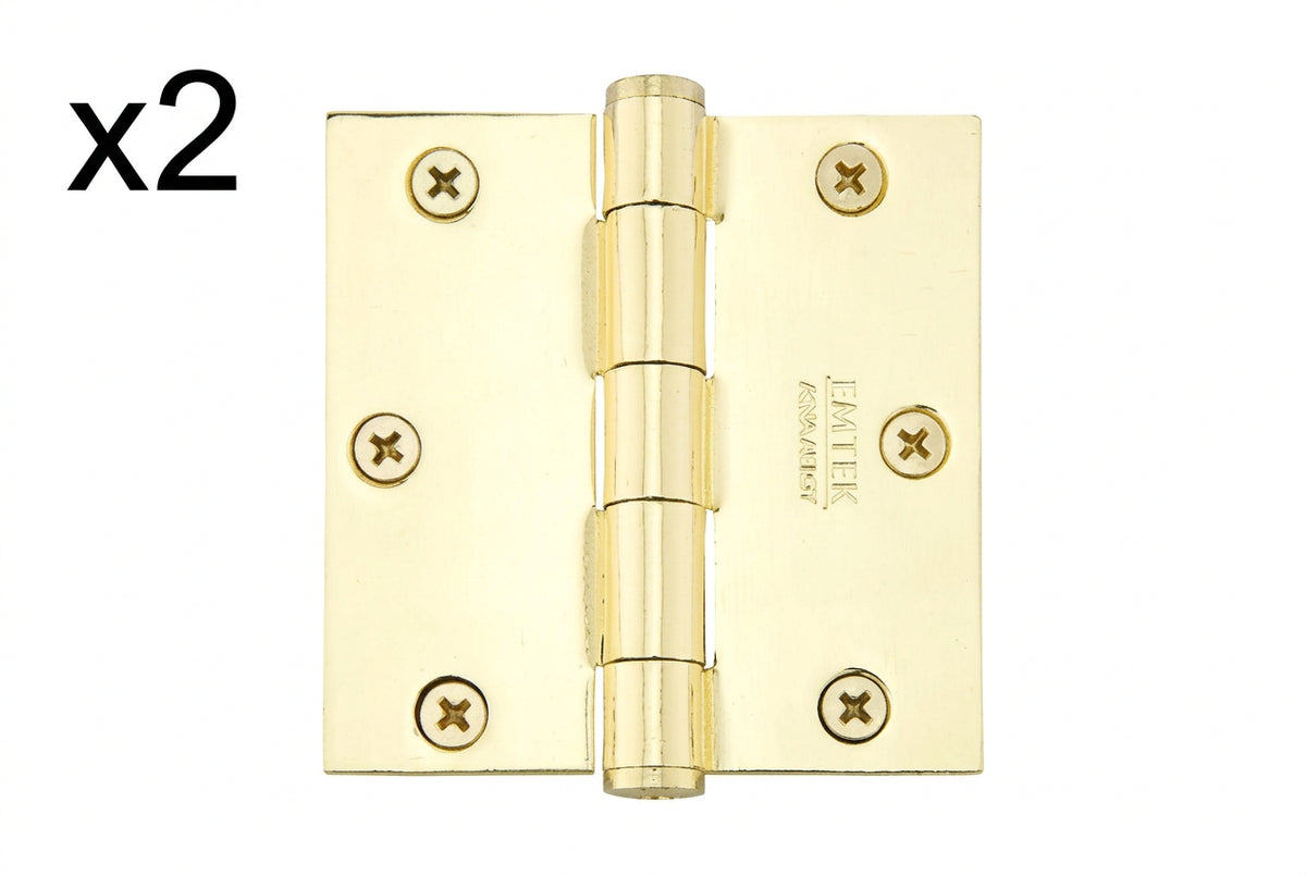 2 x Emtek 3-1/2" x 3-1/2" Plated Steel Heavy Duty Square Corner Ball Bearing Hinges Model: 94013US3