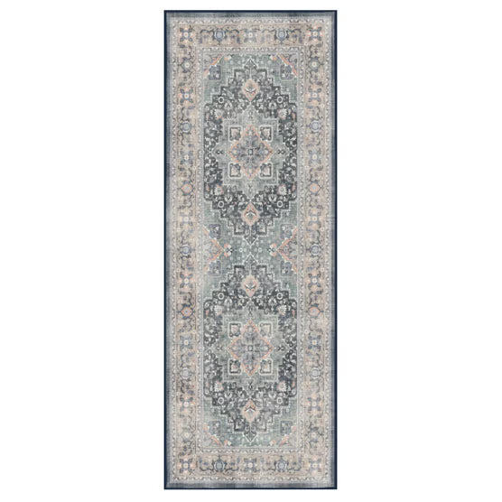2 x Navy Ruggable Flatwoven Washable Amara Runner Rug, 2'6" x 7'