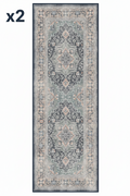 2 x Navy Ruggable Flatwoven Washable Amara Runner Rug, 2'6" x 7'