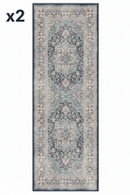 2 x Navy Ruggable Flatwoven Washable Amara Runner Rug, 2'6" x 7'