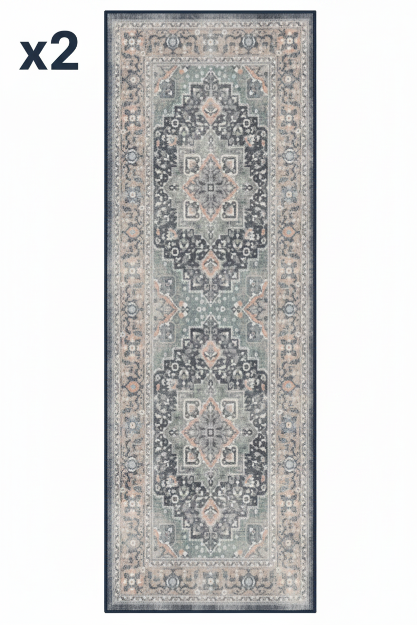 2 x Navy Ruggable Flatwoven Washable Amara Runner Rug, 2'6" x 7'
