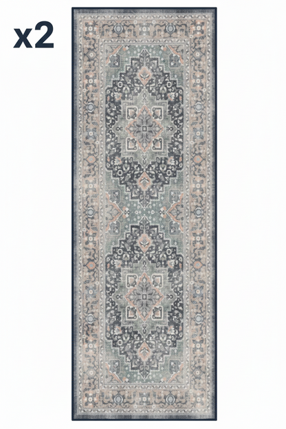 2 x Navy Ruggable Flatwoven Washable Amara Runner Rug, 2'6" x 7'