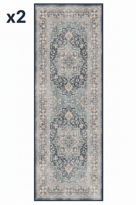 2 x Navy Ruggable Flatwoven Washable Amara Runner Rug, 2'6" x 7'
