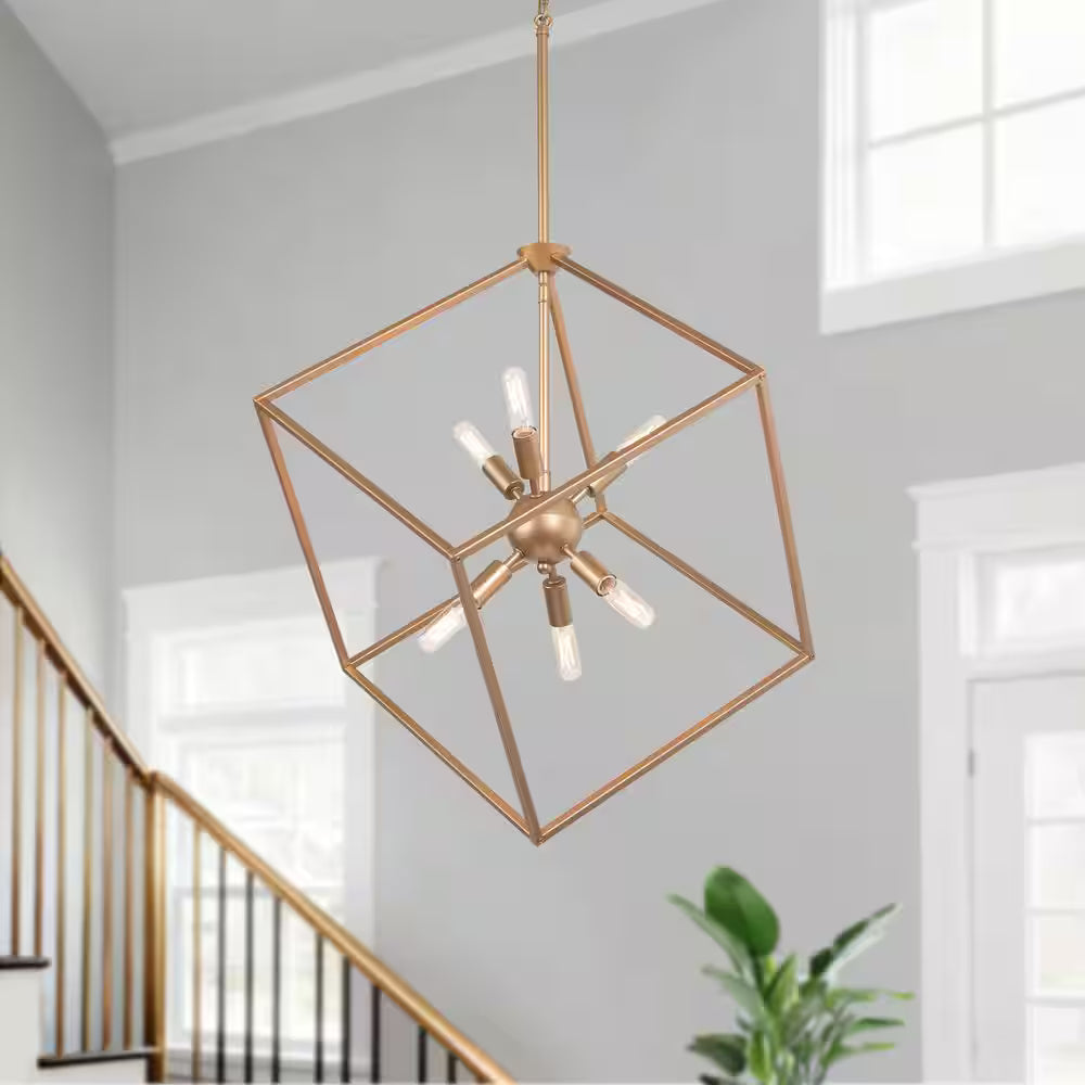 LNC 6-Light Modern & Contemporary Chandelier LED Square Kitchen Island Light Gold