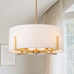 Y'INSP 8 Light Gold Modern Traditional Drum Chandelier Hanging Light for Bedroom with White Fabric Shade
