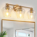 YANSUN 22 in. Modern Matte Gold 3-Light Vanity Lights, Bathroom Lighting Fixtures Over Mirror with Clear Glass Shades