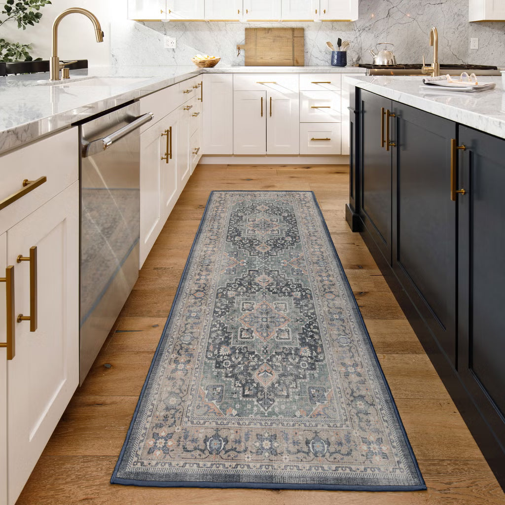 2 x Navy Ruggable Flatwoven Washable Amara Runner Rug, 2'6" x 7'