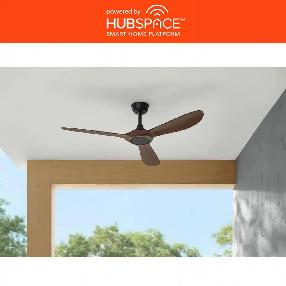 Tager 52 in. Smart Indoor/Outdoor Matte Black with Whiskey Barrel Blades Ceiling Fan with Remote Powered by Hubspace