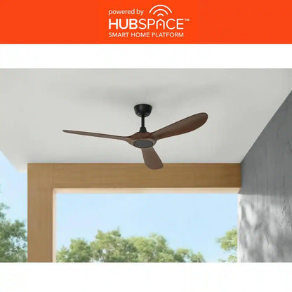 Tager 52 in. Smart Indoor/Outdoor Matte Black with Whiskey Barrel Blades Ceiling Fan with Remote Powered by Hubspace