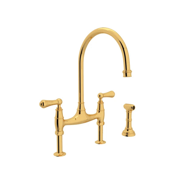 Perrin and Rowe Georgian Era 1.5 GPM Widespread Bridge Kitchen Faucet - Includes Side Spray