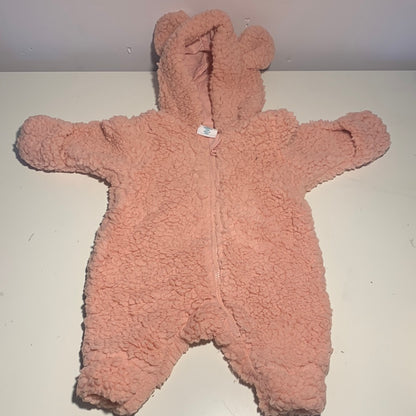 mighty goods Newborn Zip-Up Teddy Sherpa Hooded Pram in Silver Pink