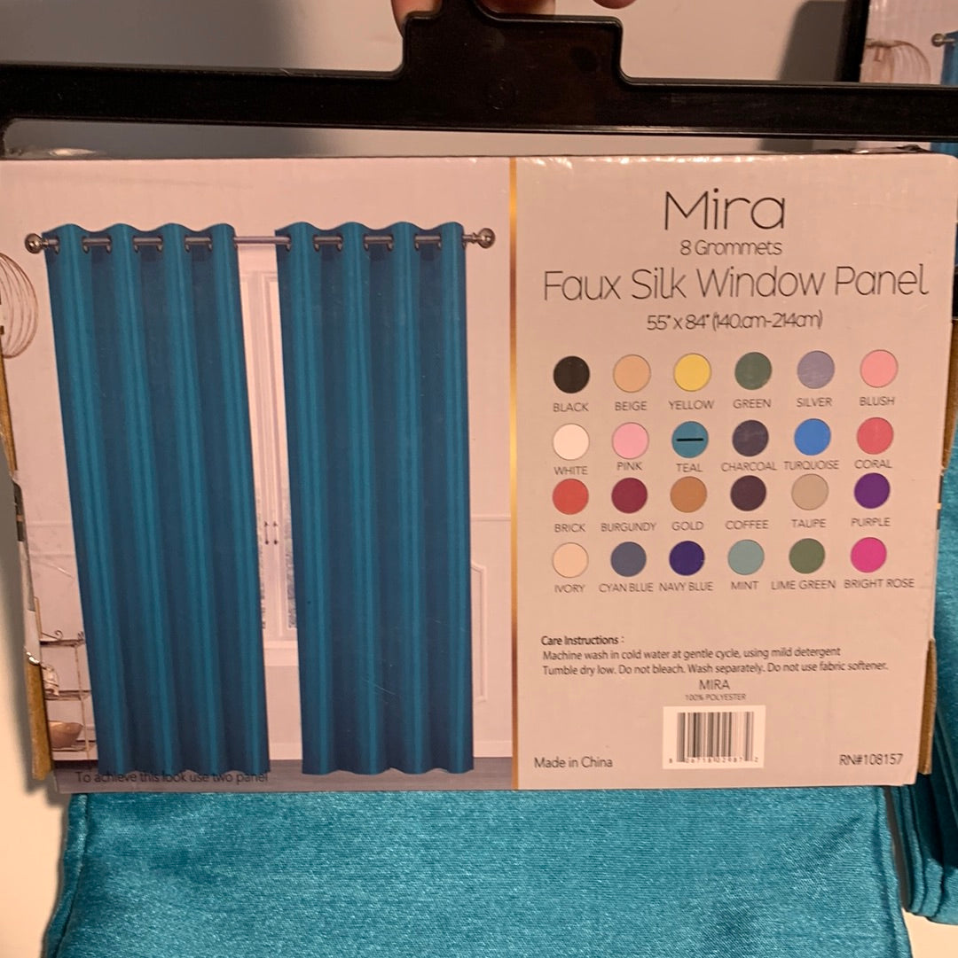Mira Faux Silk Panel with 8 Grommets,Pair Teal, 58x84 Inches