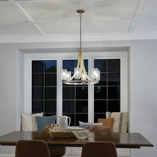 Kichler Grand Bank 22.5" 6 Light Chandelier with Clear Seeded Glass in Distressed Antique Gray Wood and Classic Pewter Metal