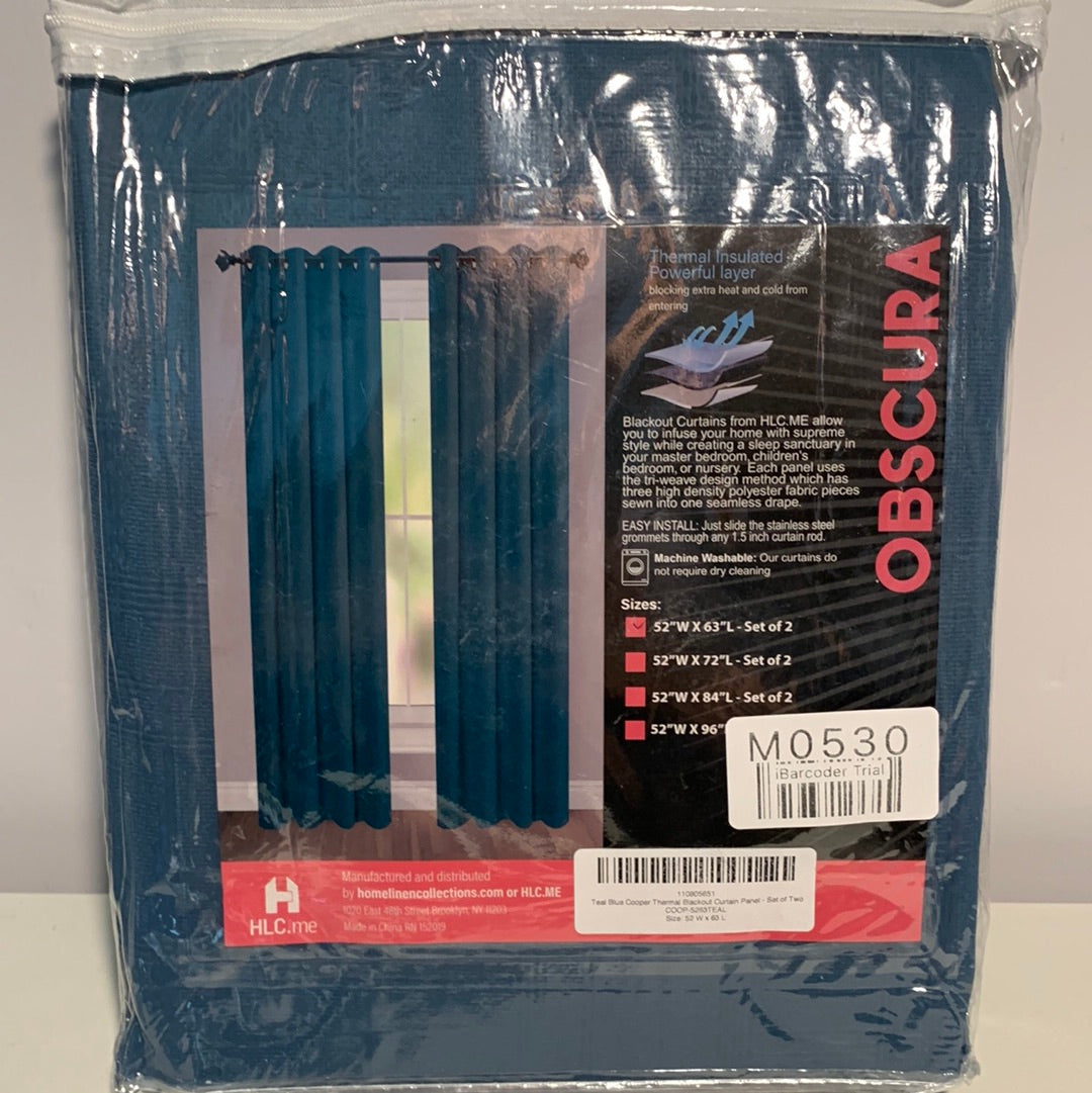 HLC.ME Teal Blue Cooper Thermal Blackout Curtain Panel - Set of Two