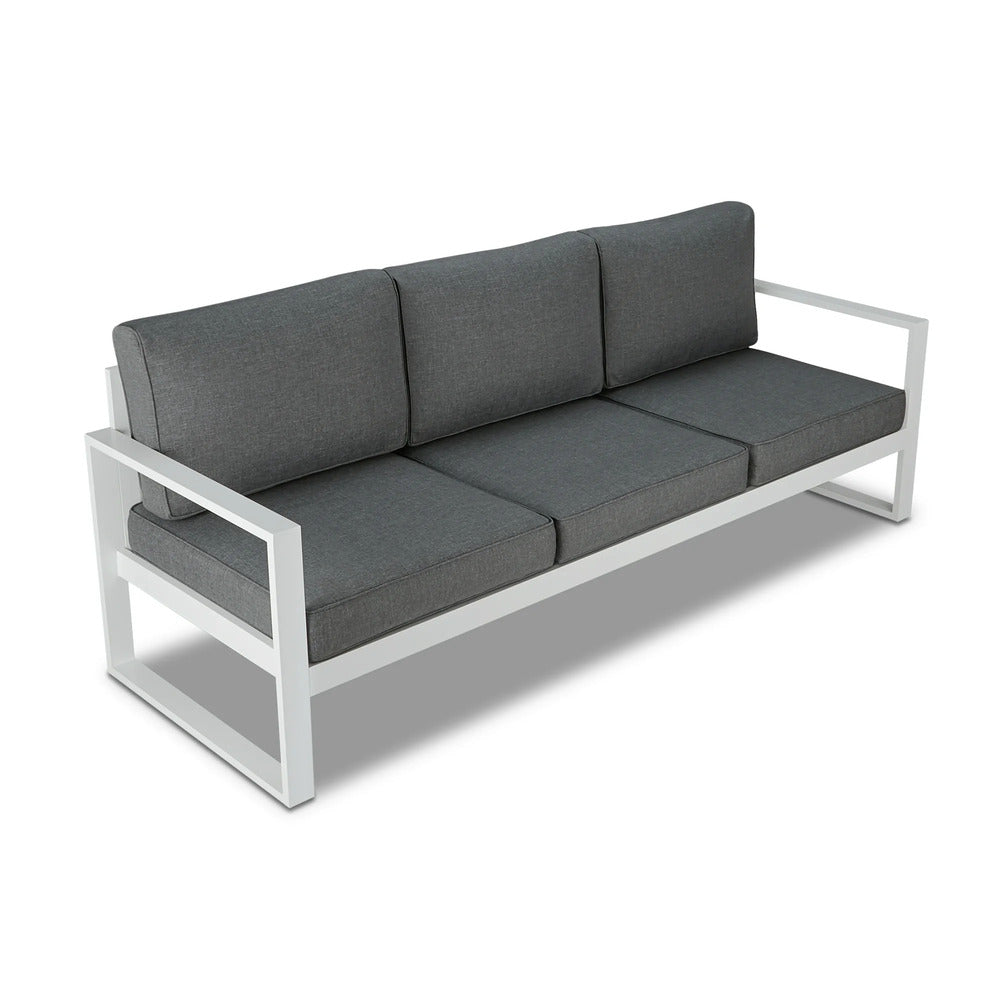 Real Flame Baltic White Aluminum Outdoor Sofa with Grey Cushions