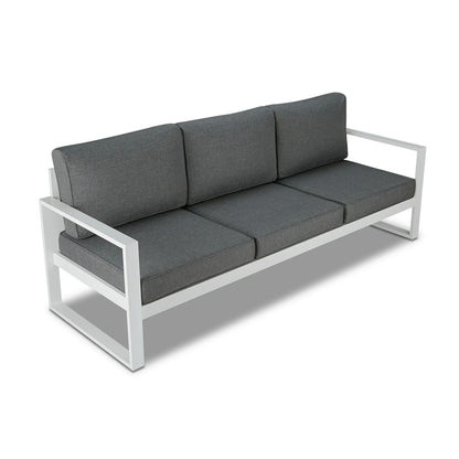 Real Flame Baltic White Aluminum Outdoor Sofa with Grey Cushions