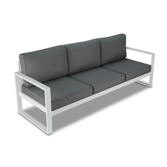Real Flame Baltic White Aluminum Outdoor Sofa with Grey Cushions