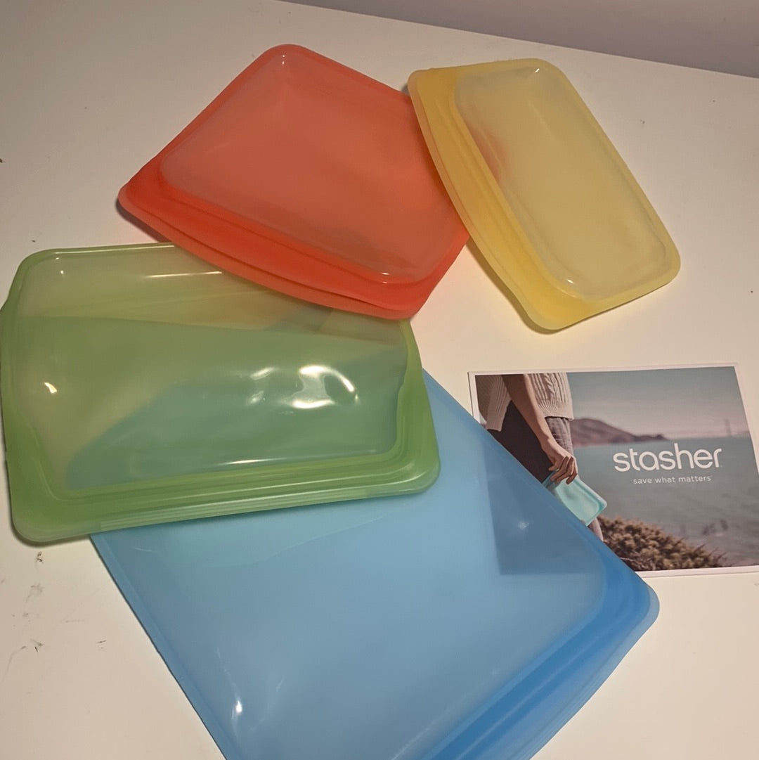 Stasher Silicona Reutilizable, Paquete de 4 Paquetes de Contenedores de Almacenamiento de Preparación de Comidas Grandes