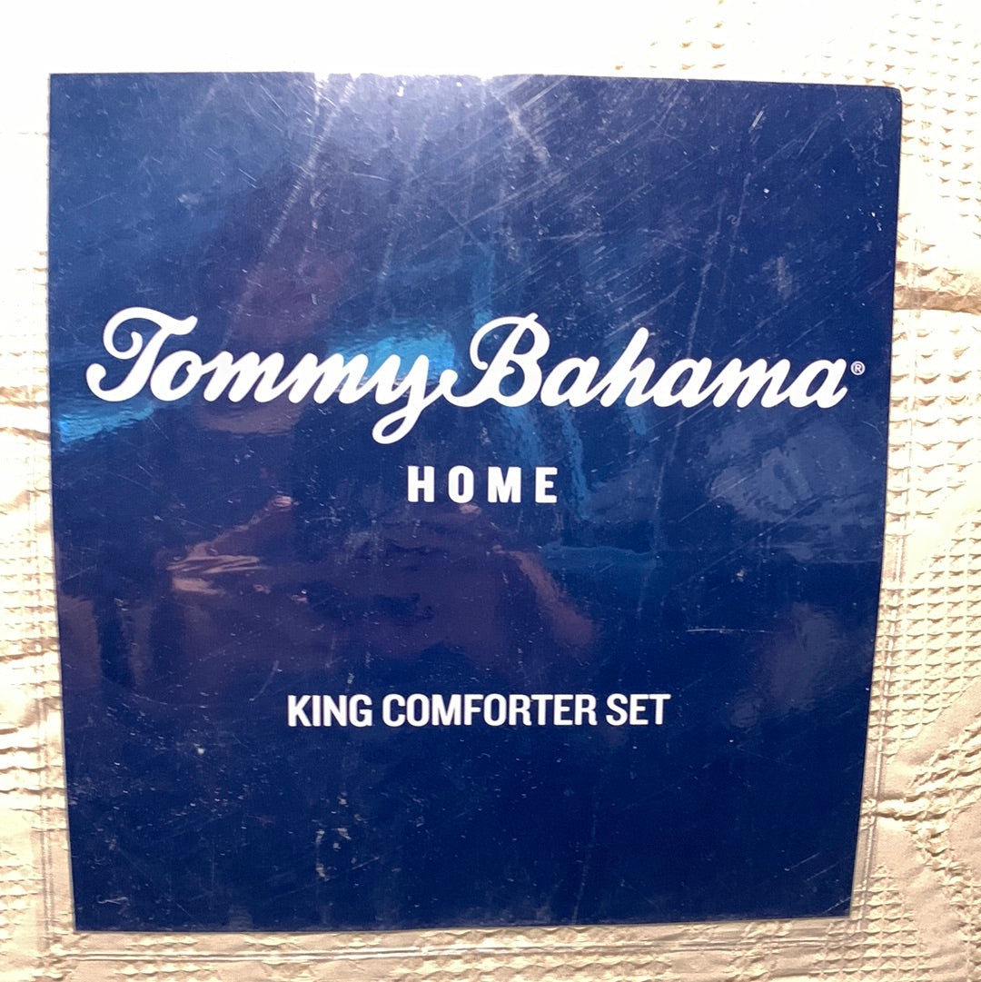 King Tommy Bahama - Juego de edredón de algodón texturizado con diseño de gofres, color beige