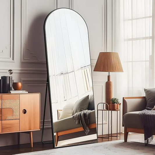 NeuType Arched Full Length Mirror, 71"x28"Full Body Mirror, Wooden Thin Frame, Hanging or Leaning Against Wall, Oversized Large Bedroom Mirror, Floor Mirror, Dressing Mirror, Wooden Thin Frame, Black