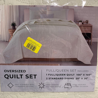 Great Bay Home Clara Pinsonic Medallion Quilt Set with Shams, White, Full/Queen