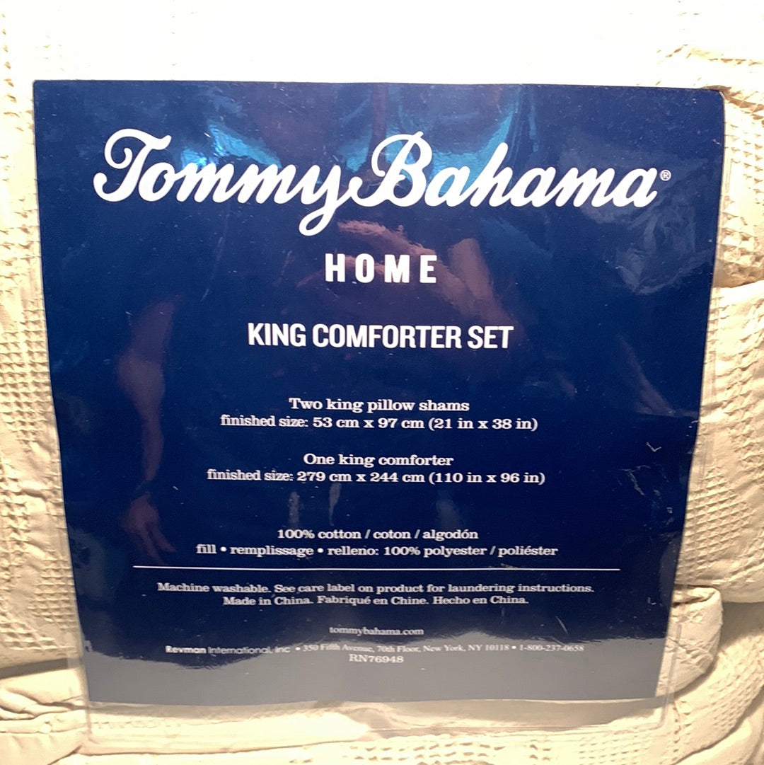 King Tommy Bahama - Juego de edredón de algodón texturizado con diseño de gofres, color beige