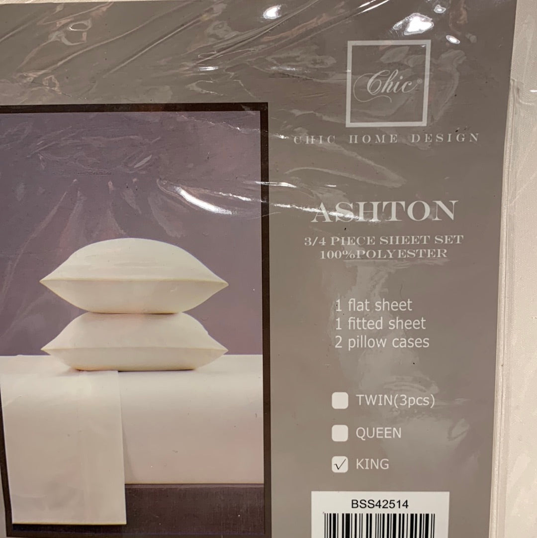 Chic Shton 3 or 4 Piece Sheet Set Super Soft Solid Color with Piping Flange Edge King