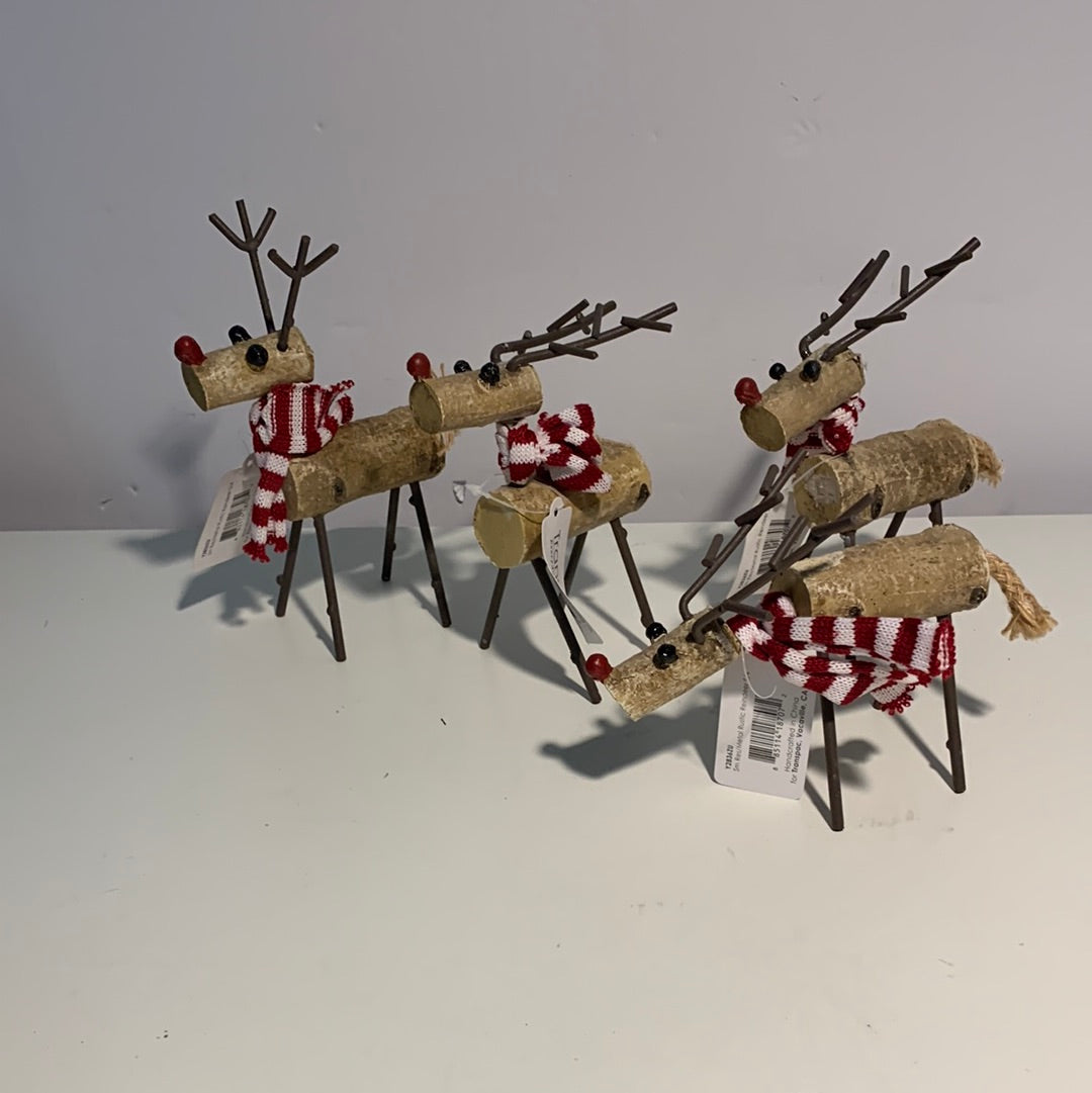 Set of 4 Red and Black Rustic Reindeer Christmas Figurines