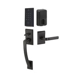 Emtek Empowered 2 Ares Left Handed Sectional Electronic Touchpad/Fingerprint Keyless Entry Handleset with Helios Interior Lever and Bluetooth/WiFi Model: EMP23234HLOLHUS19