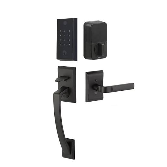 Emtek Empowered 2 Ares Left Handed Sectional Electronic Touchpad/Fingerprint Keyless Entry Handleset with Helios Interior Lever and Bluetooth/WiFi Model: EMP23234HLOLHUS19