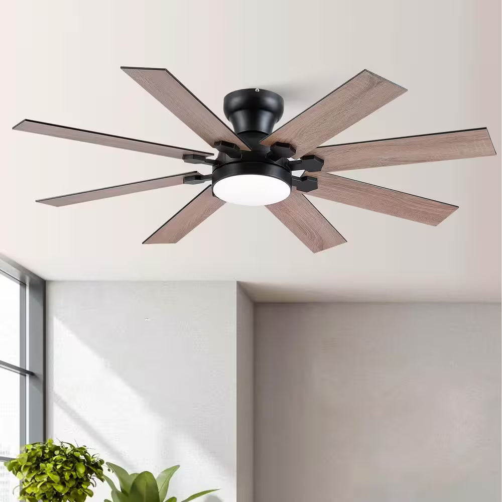 Kviflon 52 in. Indoor/Outdoor Modern Flush Mount Brown Ceiling Fan with Dimmable LED Light and Remote/APP Control