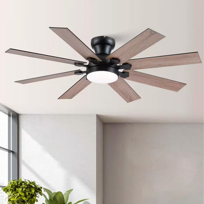 Kviflon 52 in. Indoor/Outdoor Modern Flush Mount Brown Ceiling Fan with Dimmable LED Light and Remote/APP Control