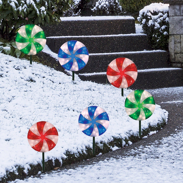 Kirkland Peppermint LED Lawn Stakes Set of 6 - *Christmas & Seasonal