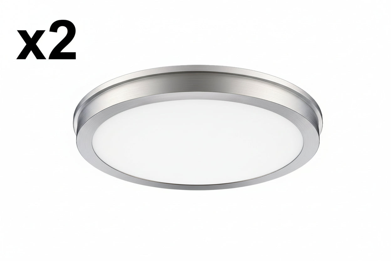 2 x Energetic 14 Slim LED Flush Mount Light Fixture. Brushed Nickel