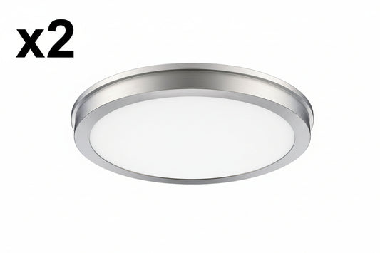 2 x Energetic 14 Slim LED Flush Mount Light Fixture. Brushed Nickel