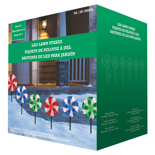 Kirkland Peppermint LED Lawn Stakes Set of 6 - *Christmas & Seasonal