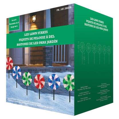 Kirkland Peppermint LED Lawn Stakes Set of 6 - *Christmas & Seasonal