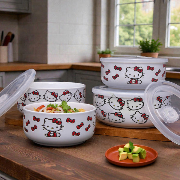 Hello Kitty 4 Decorated Food Storage Bowls with Venting Lids, 4-pack
