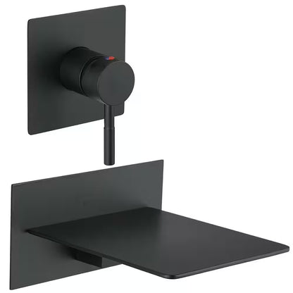 BWE Single Handle Wall Mount Bath Spout Waterfall Tub Black Faucet Bathtub Filler in Matte Black