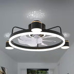 Oaks Aura 28in. LED Indoor Black Starry Night Bladeless Smart App Control Low Profile Ceiling Fan W/ Light Flush Mount Ceiling Fan