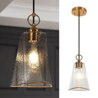 LNC Sduiaor Modern 1-Light Brass Island Pendant Lantern with Irregular Bell Clear Wavy Glass Shade for Foyer, LED Compatible